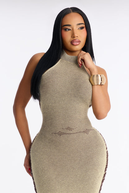 Melrose Distressed Sweater Maxi Dress - Olive/combo