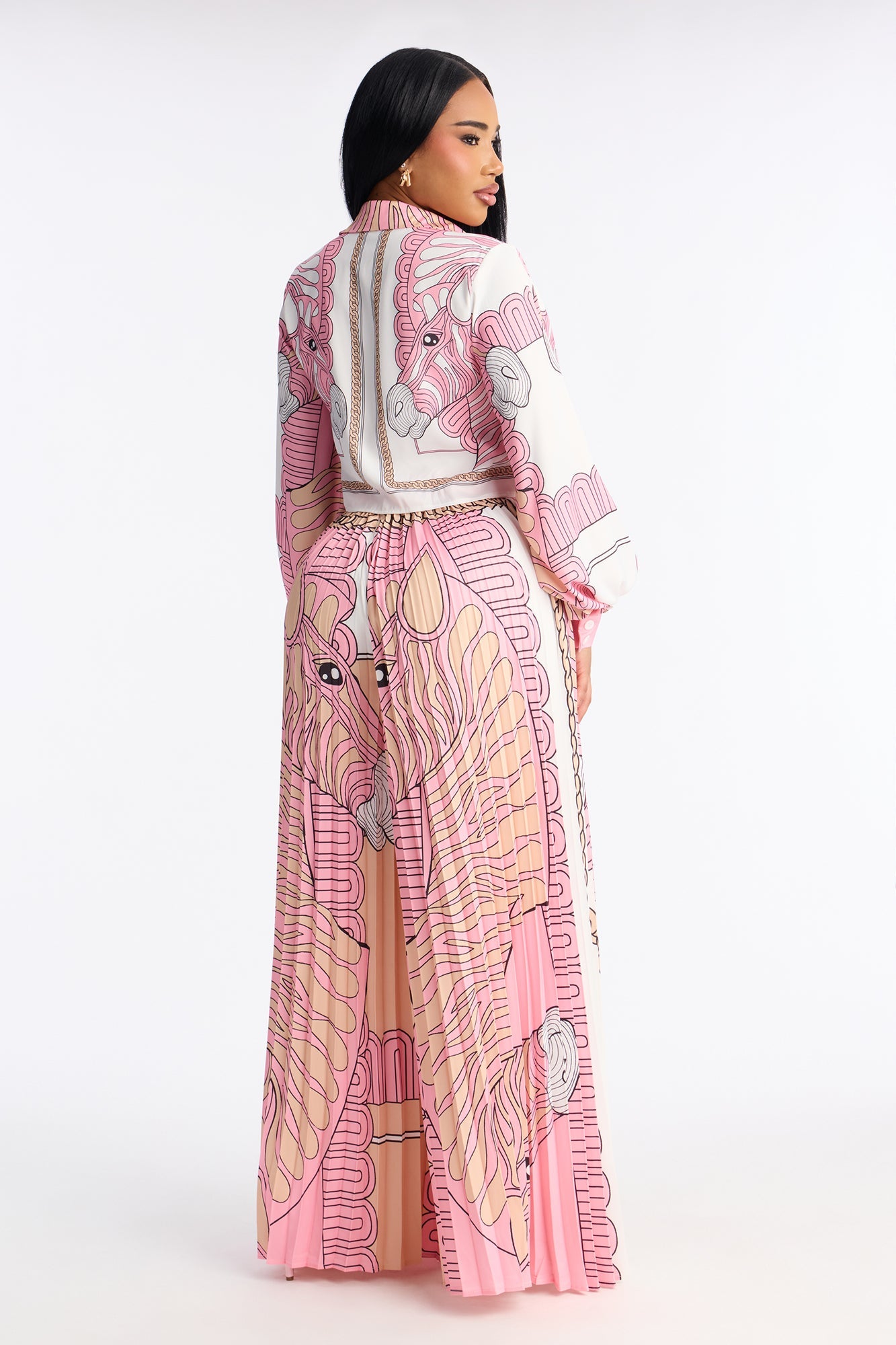 Marlene Satin Pleated Pant Set - Pink/combo
