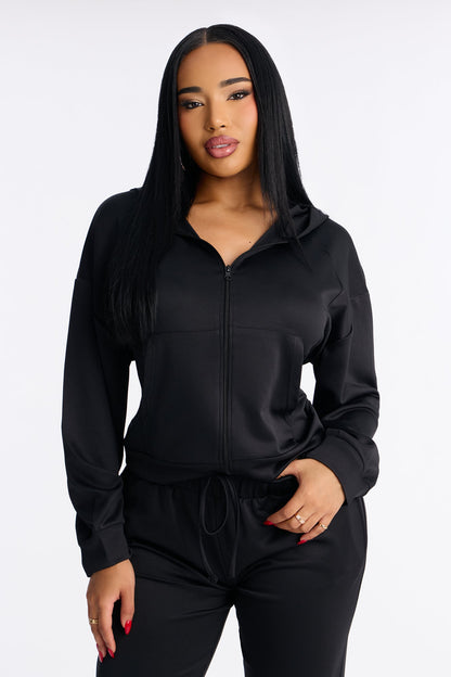 Sophia Scuba Zip Up Jogger Set - Black