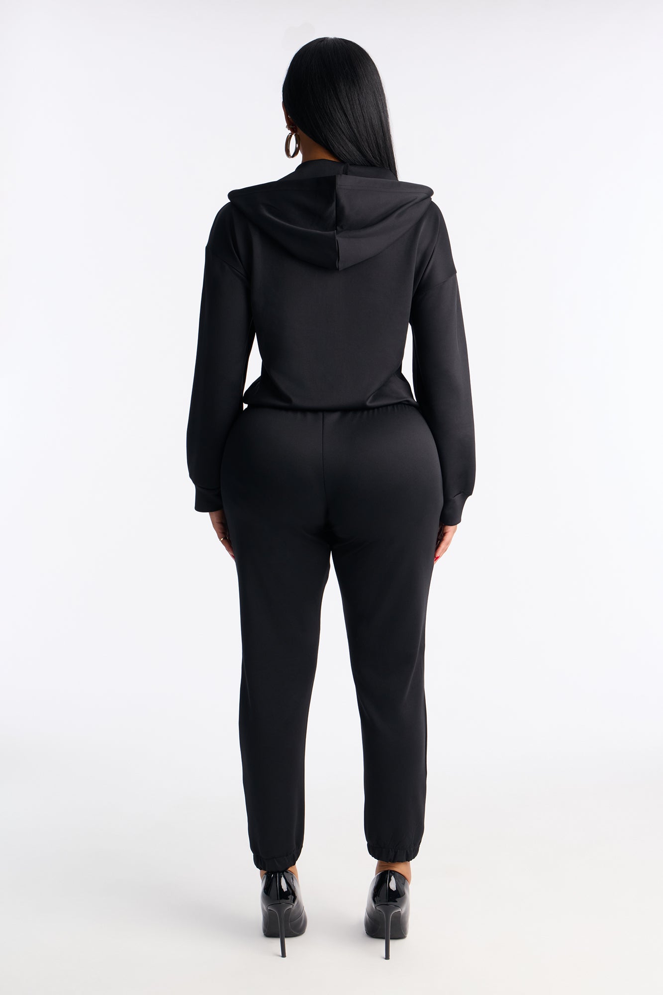 Sophia Scuba Zip Up Jogger Set - Black