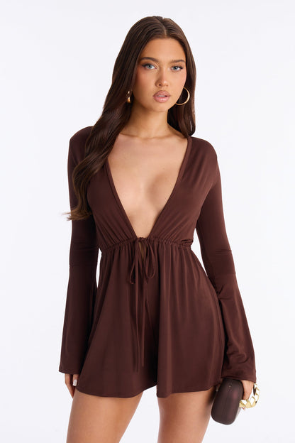 Taylor Plunge Neck Romper - Chocolate