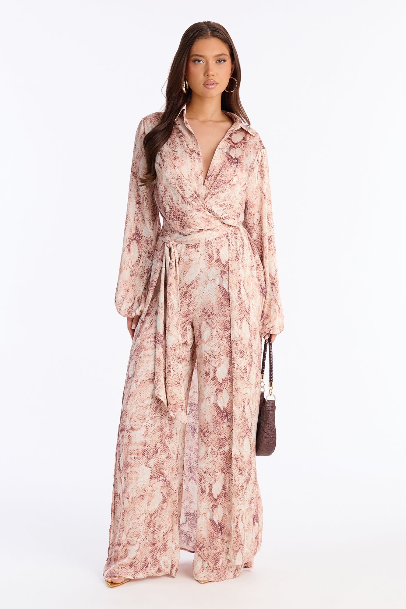 Stassi Snake Print Wide Leg Jumpsuit - Pink