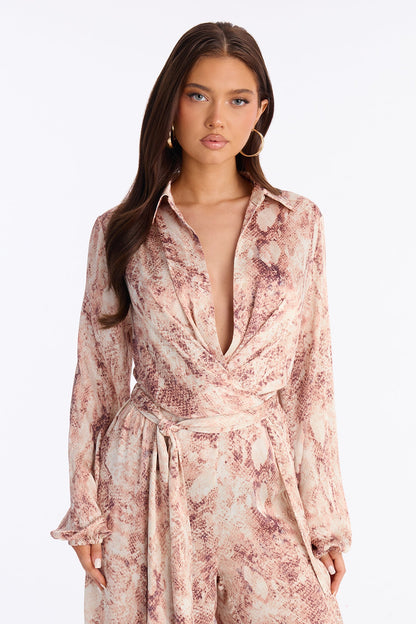 Stassi Snake Print Wide Leg Jumpsuit - Pink