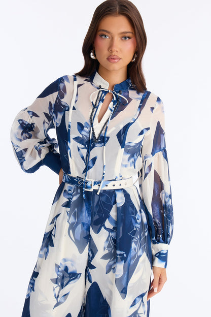 Paula Floral Wide Leg Jumpsuit - Blue