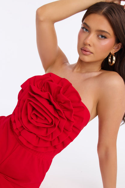 Red Roses Wide Leg Jumpsuit - Red