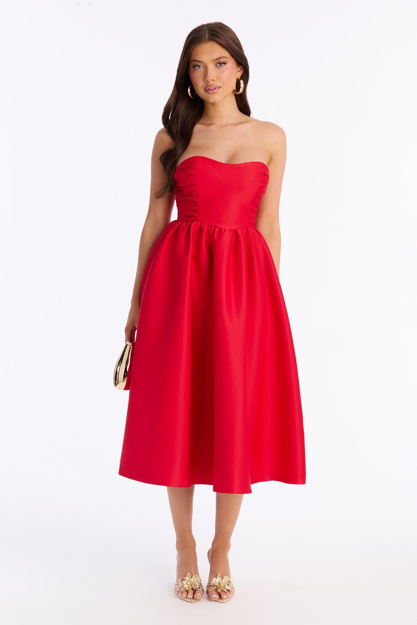 Sweet Like Me Taffeta Midi Dress - Red