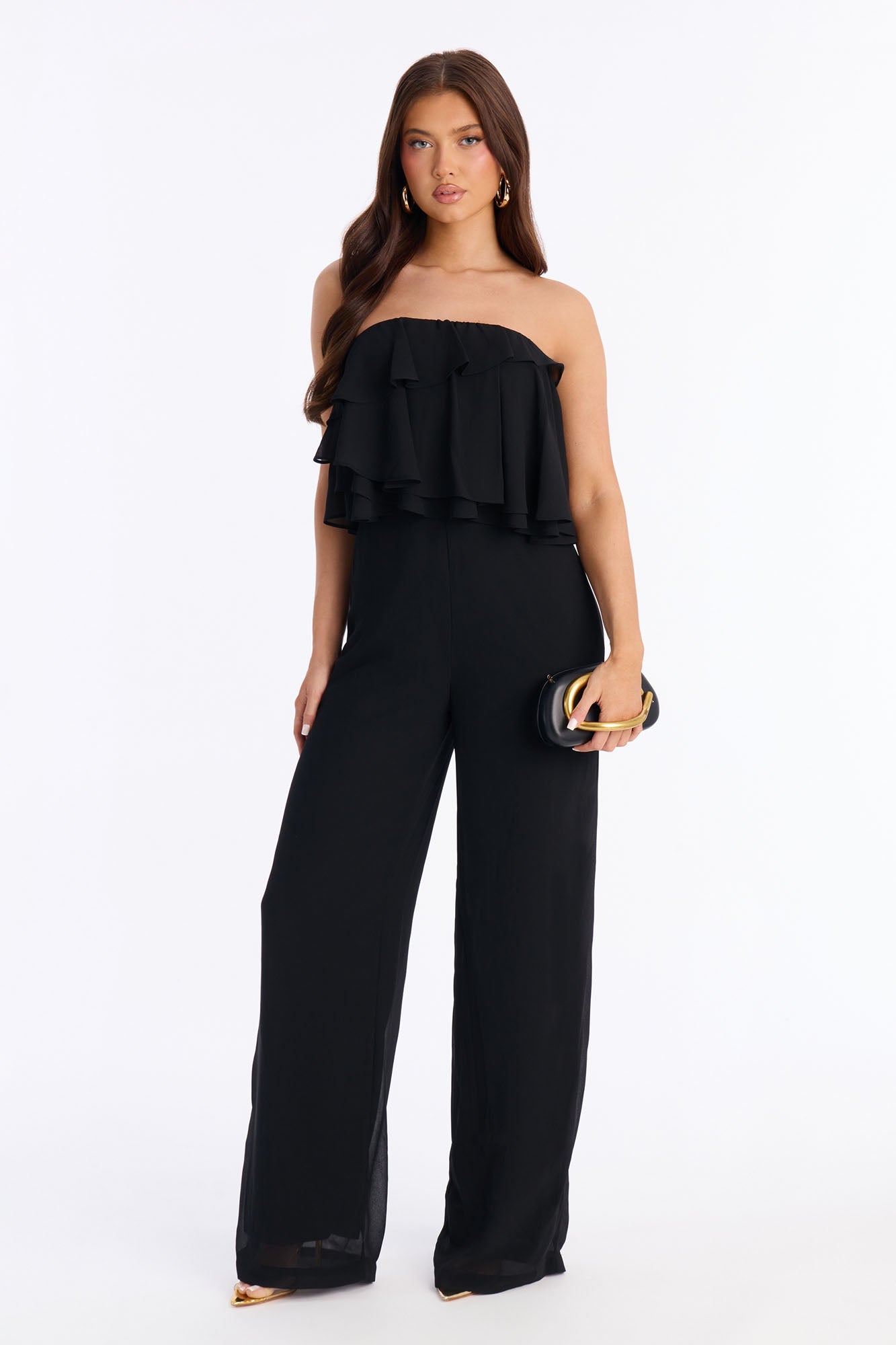 Risa Ruffle Strapless Wide Leg Jumpsuit - Black