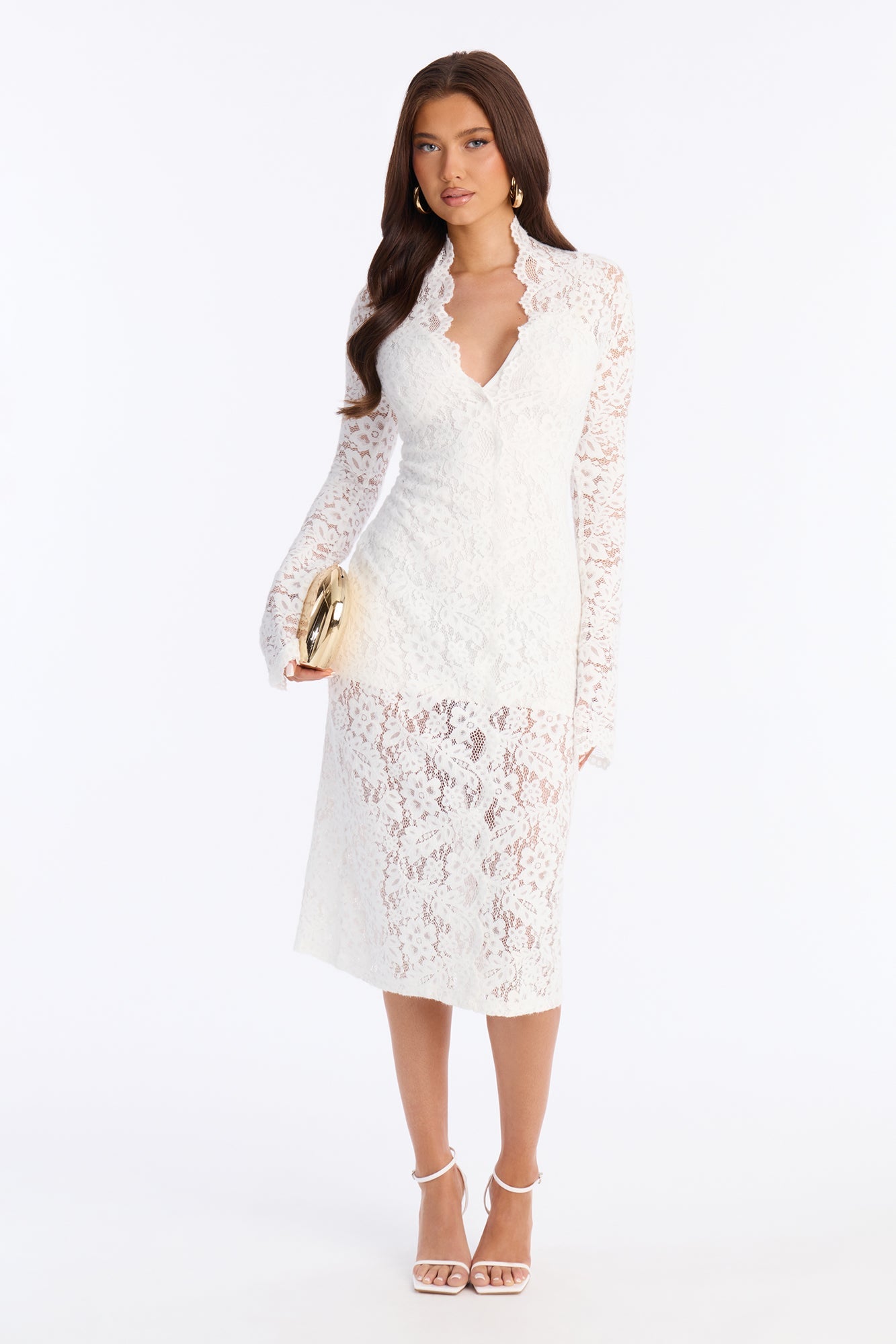 Lace Is More Long Sleeve Lace Midi Dress - White