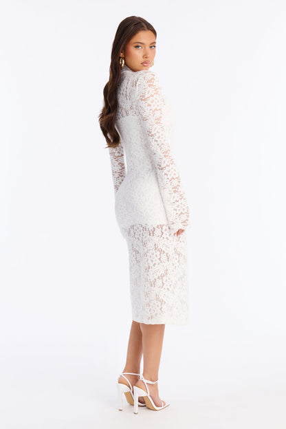 Lace Is More Long Sleeve Lace Midi Dress - White
