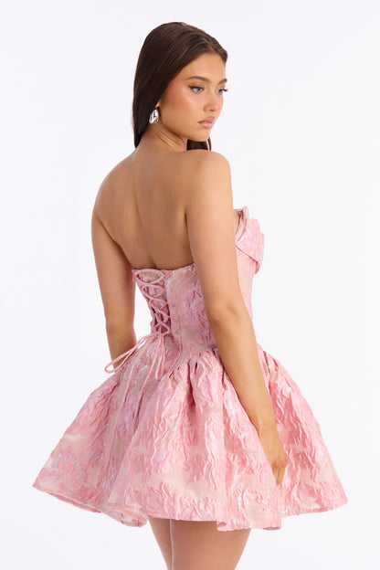 Royal Treatment Strapless Jacquard Mini Dress - Pink