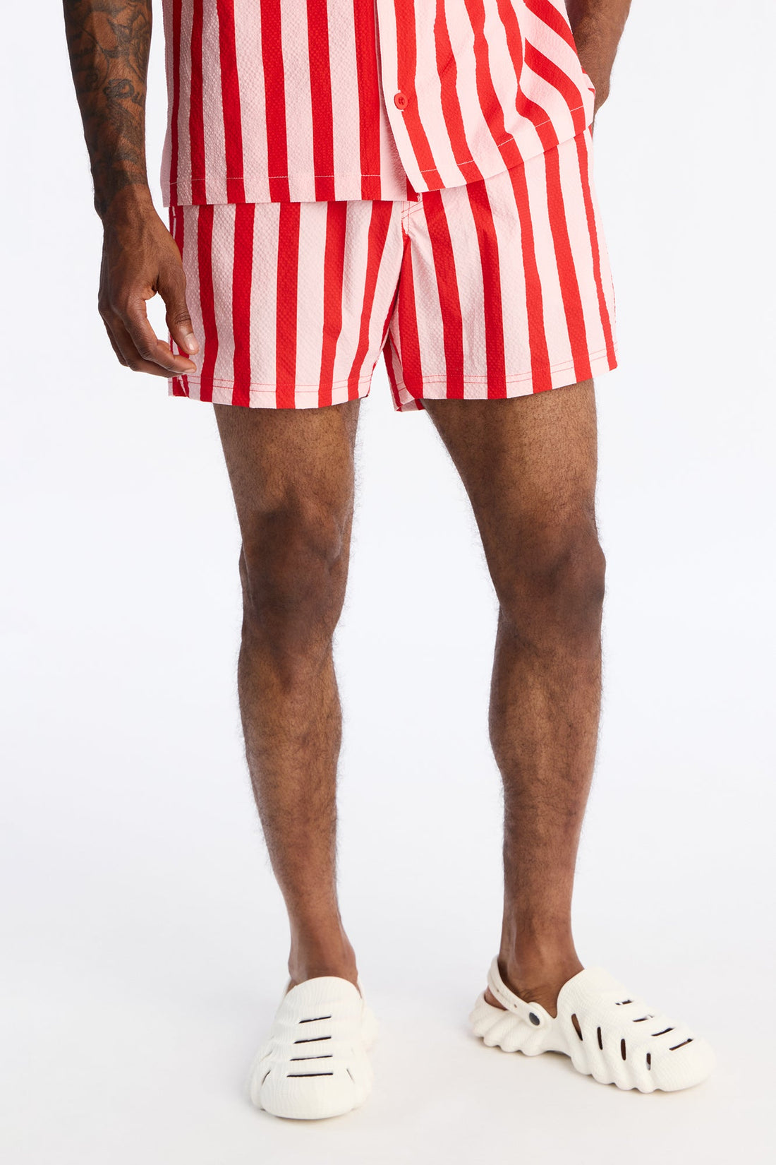 Striped Party Seersucker Swim Trunk 6″ - Red