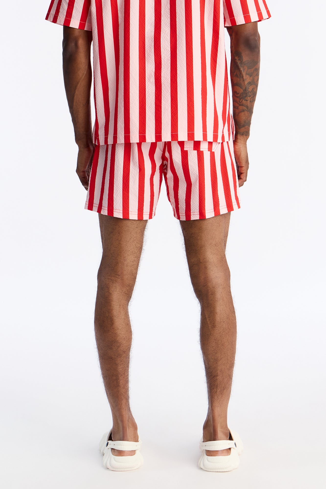 Striped Party Seersucker Swim Trunk 6″ - Red