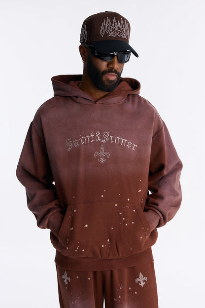 Saints And Sinners Distressed Hoodie - Brown