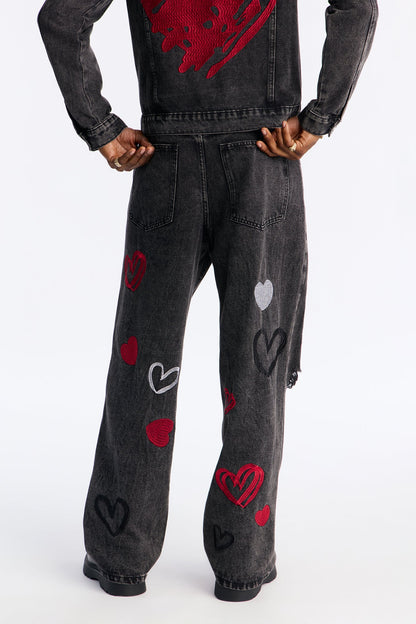 Baggy Hearts In The Air Jean - Black Wash