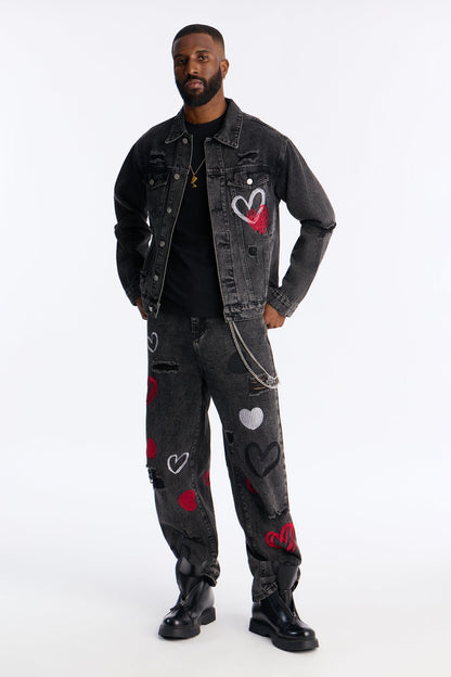 Baggy Hearts In The Air Jean - Black Wash
