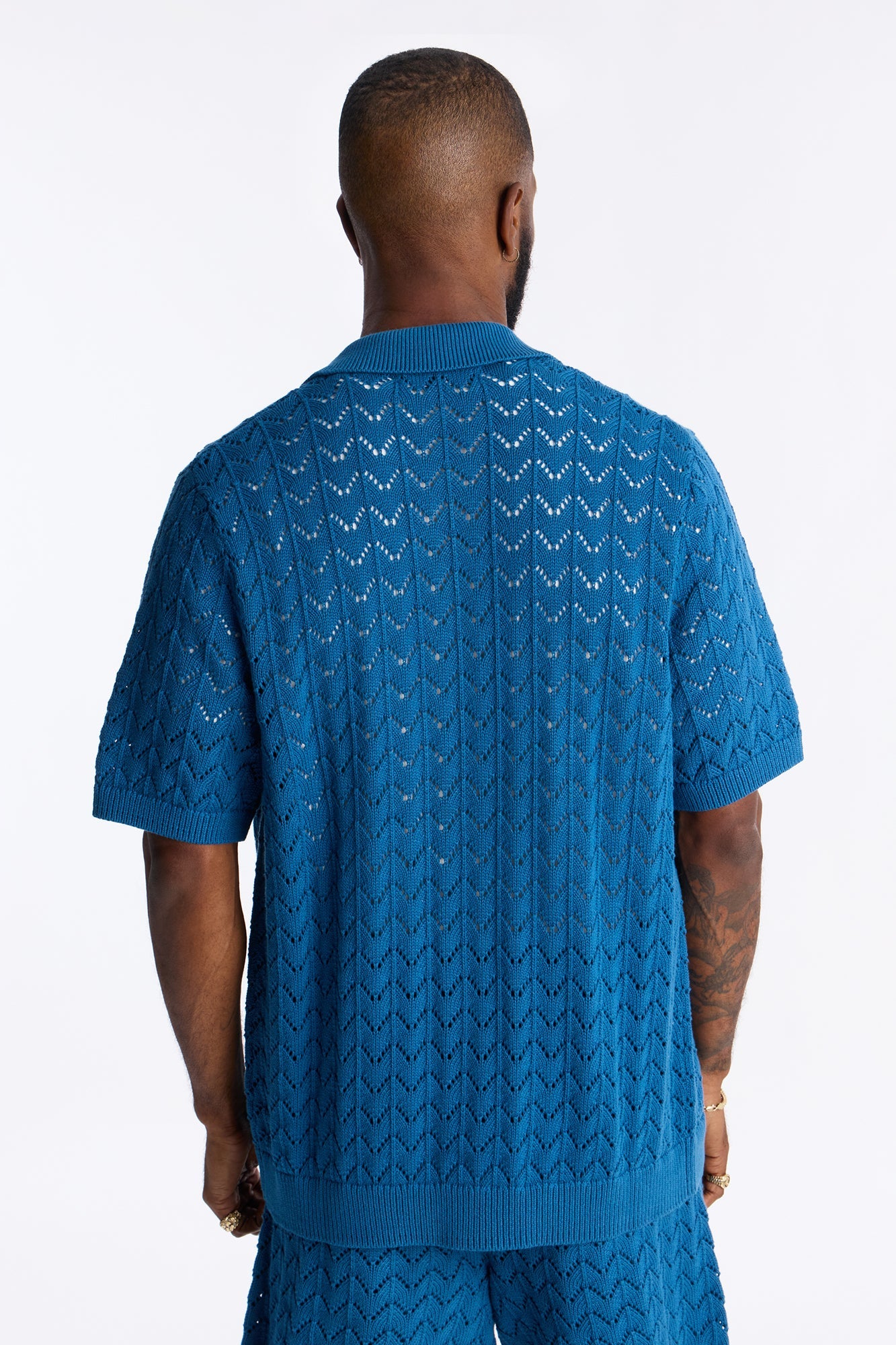 Waterfall Texture Open Knit Shirt - Slate Blue