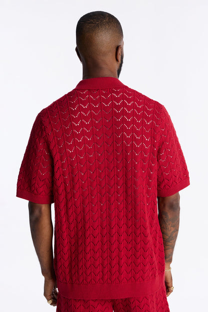 Waterfall Texture Open Knit Shirt - Burgundy
