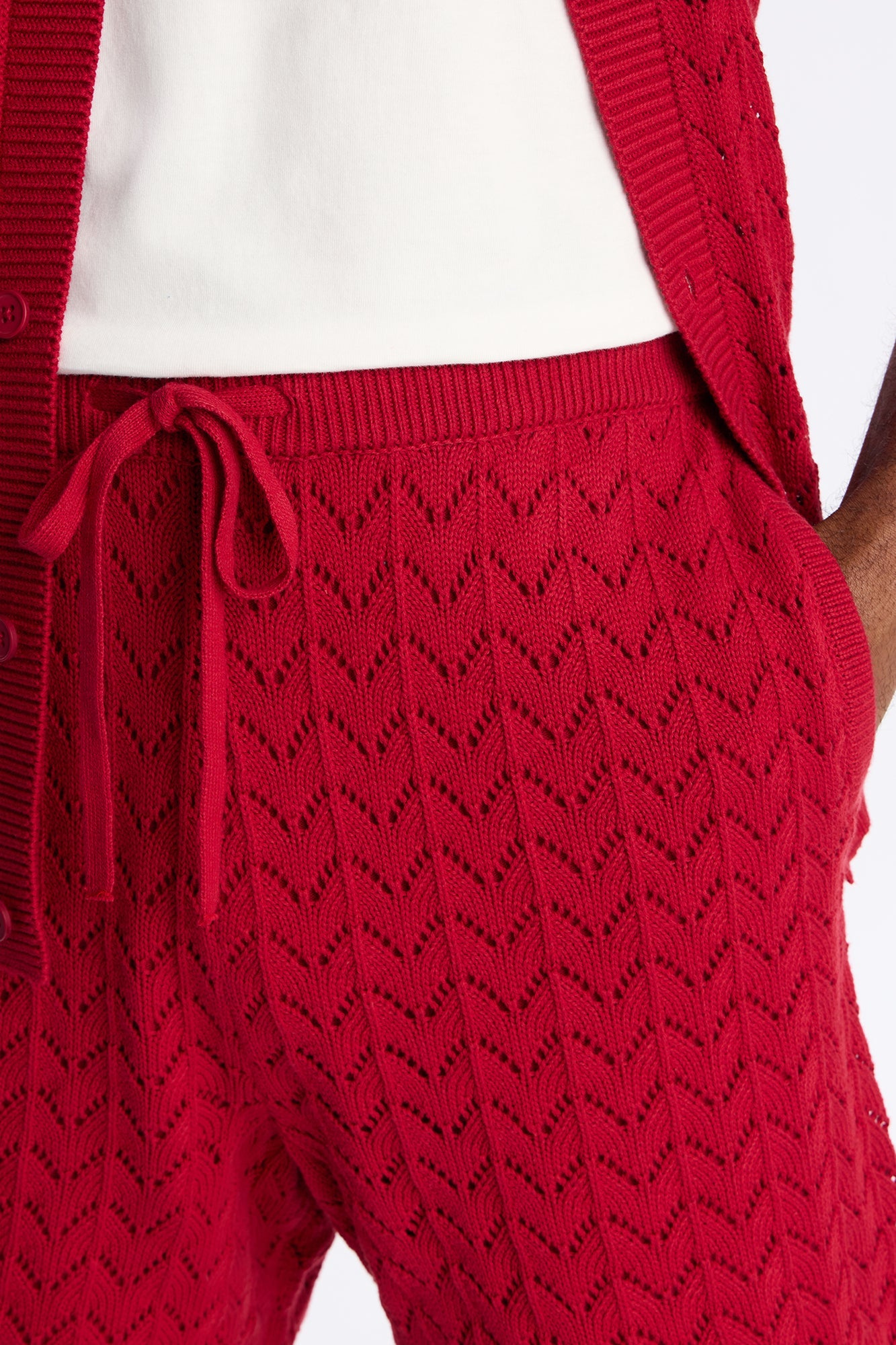 Waterfall Texture Open Knit Shorts - Burgundy