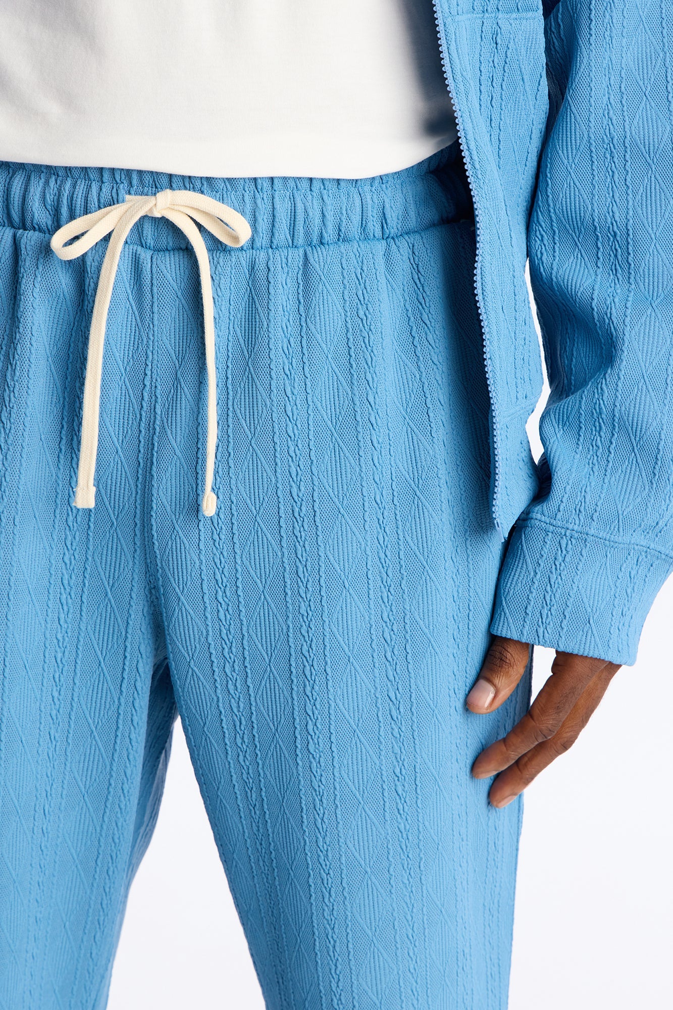Straight Cable Knit Textured Stitched Pant - Blue