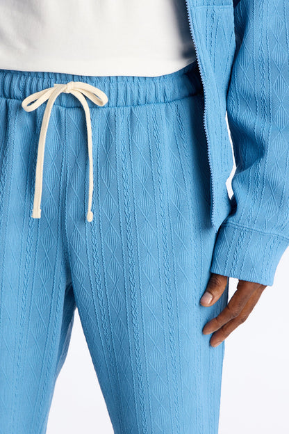 Straight Cable Knit Textured Stitched Pant - Blue