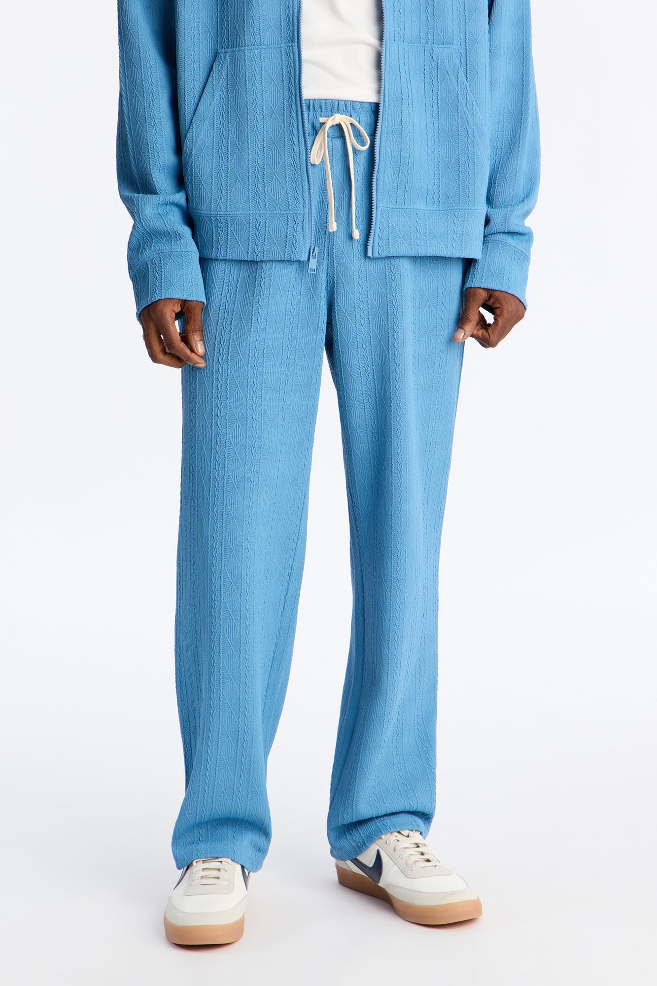 Straight Cable Knit Textured Stitched Pant - Blue