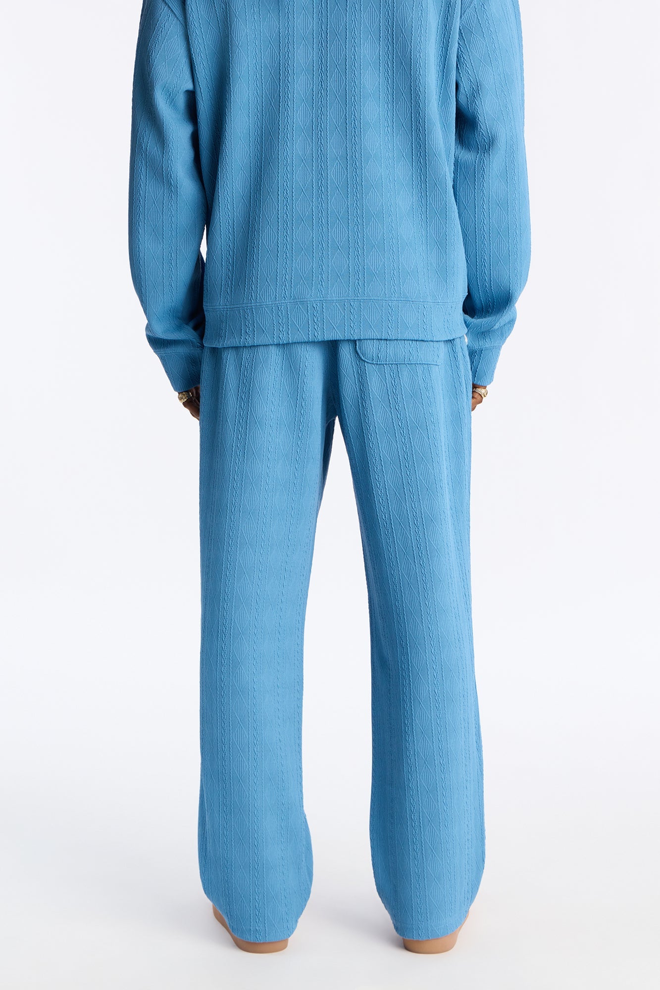 Straight Cable Knit Textured Stitched Pant - Blue
