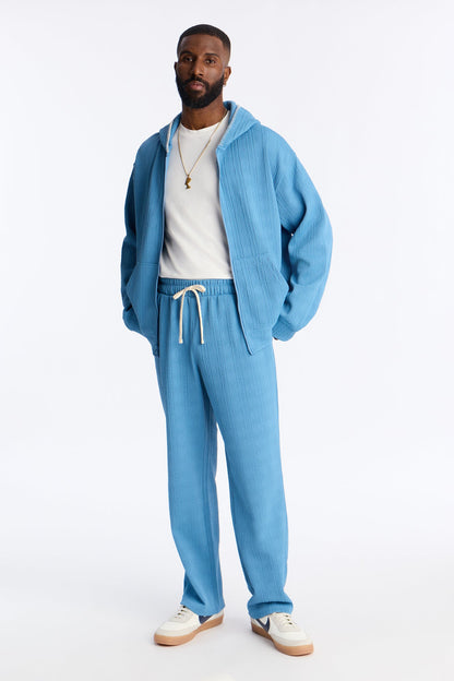 Straight Cable Knit Textured Stitched Pant - Blue