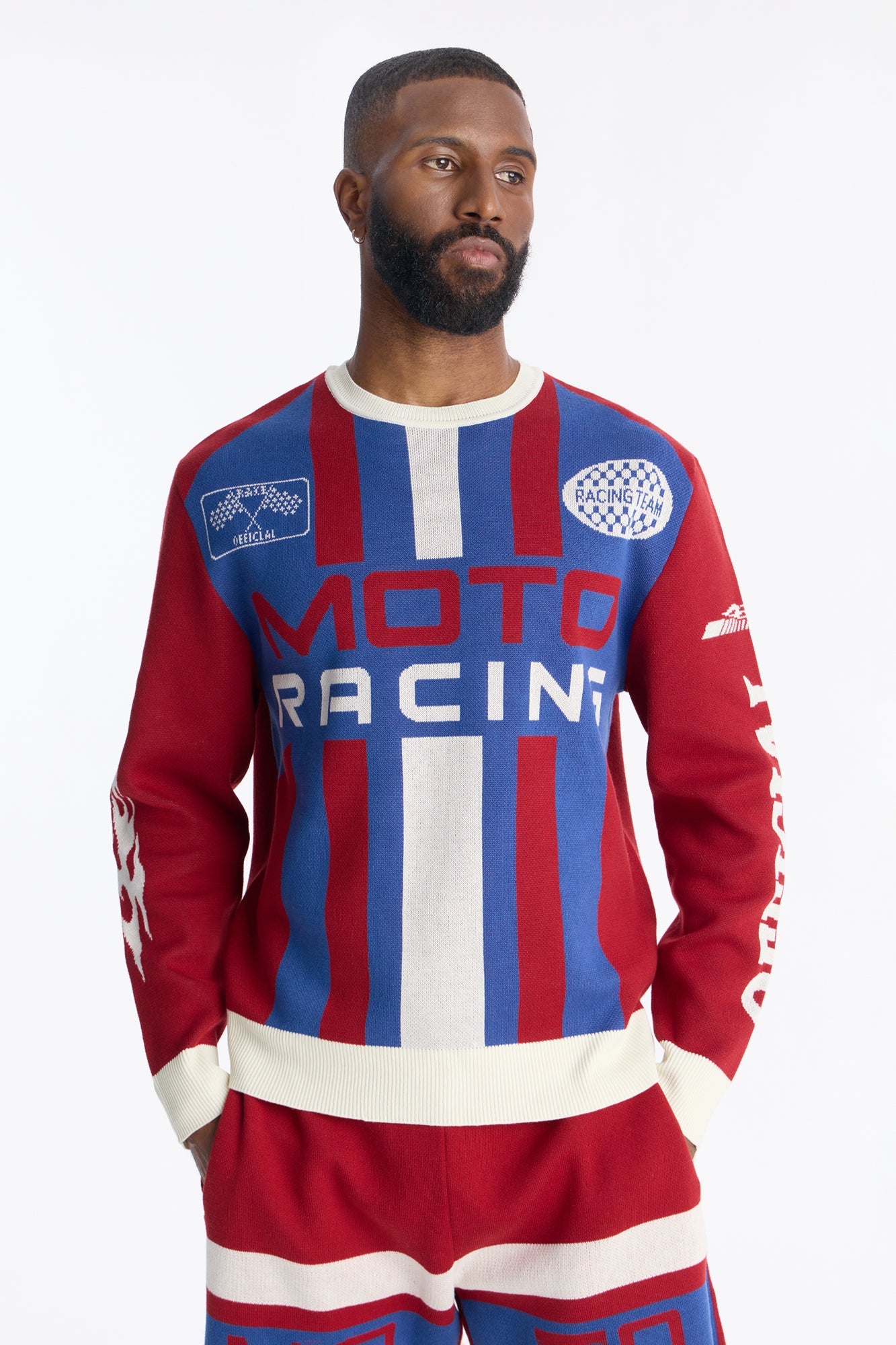 Retro Moto Stripe Sweater Shirt - Red