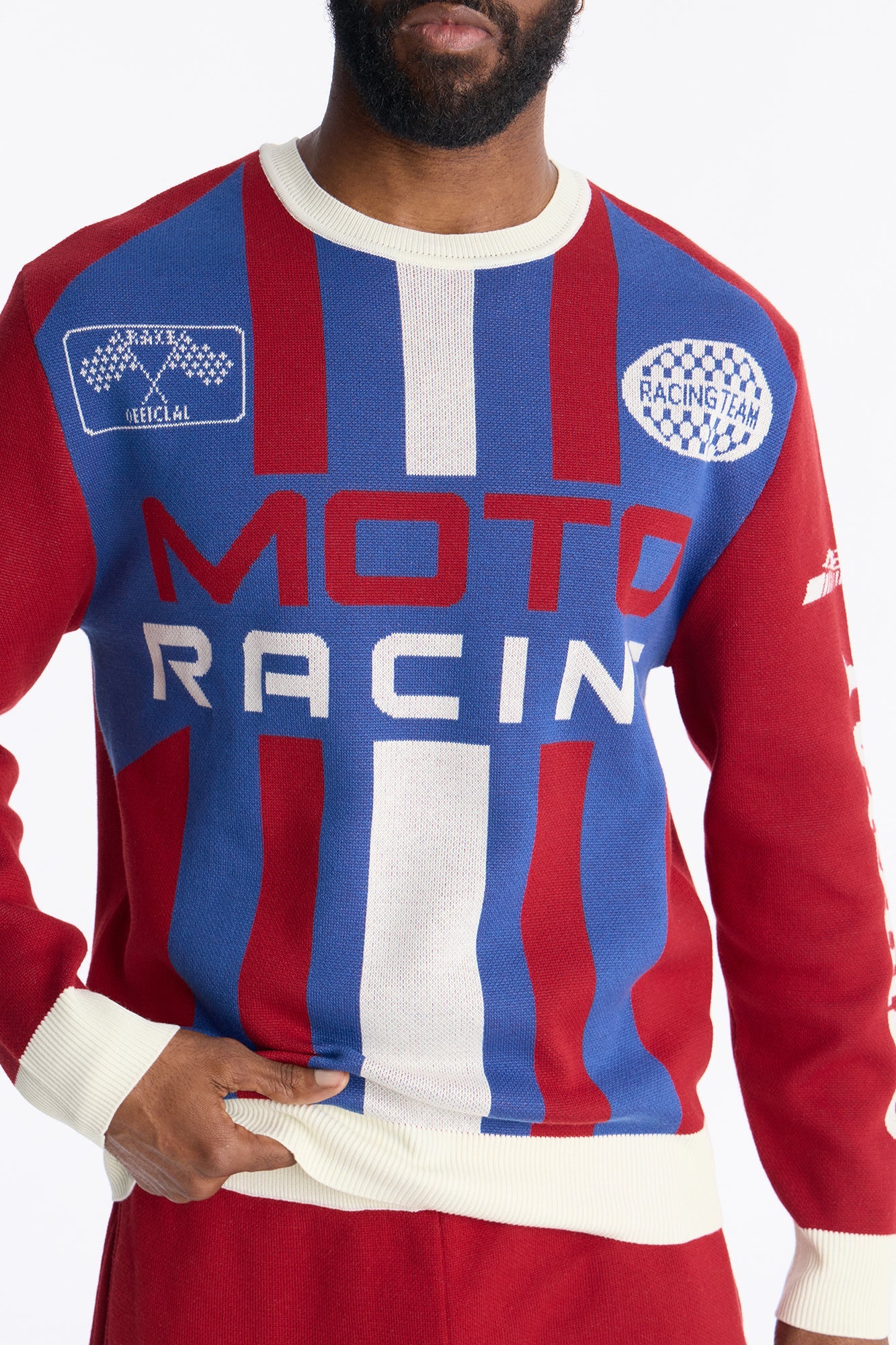 Retro Moto Stripe Sweater Shirt - Red