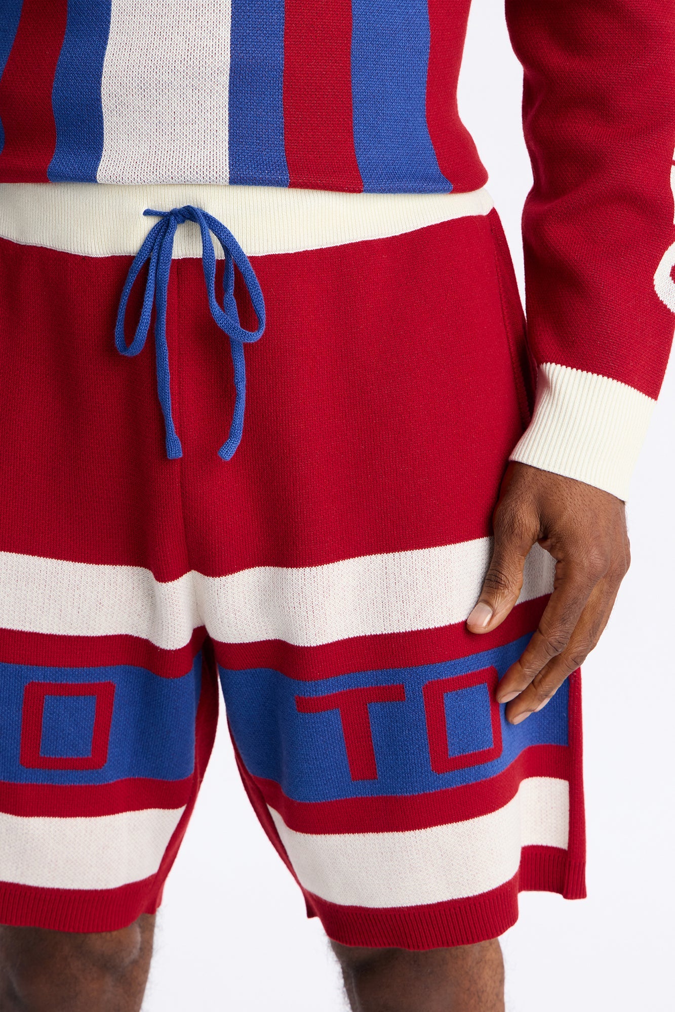 Retro Moto Stripe Sweater Short - Red