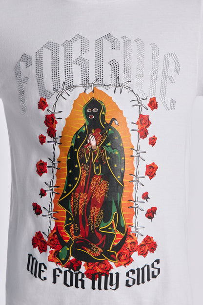 Forgive My Sins Rhinestone Long Sleeve Tee - White