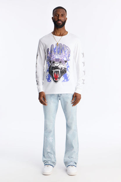 Stacked Skinny Flare Street Monarch Jeweled Jean - Light Wash
