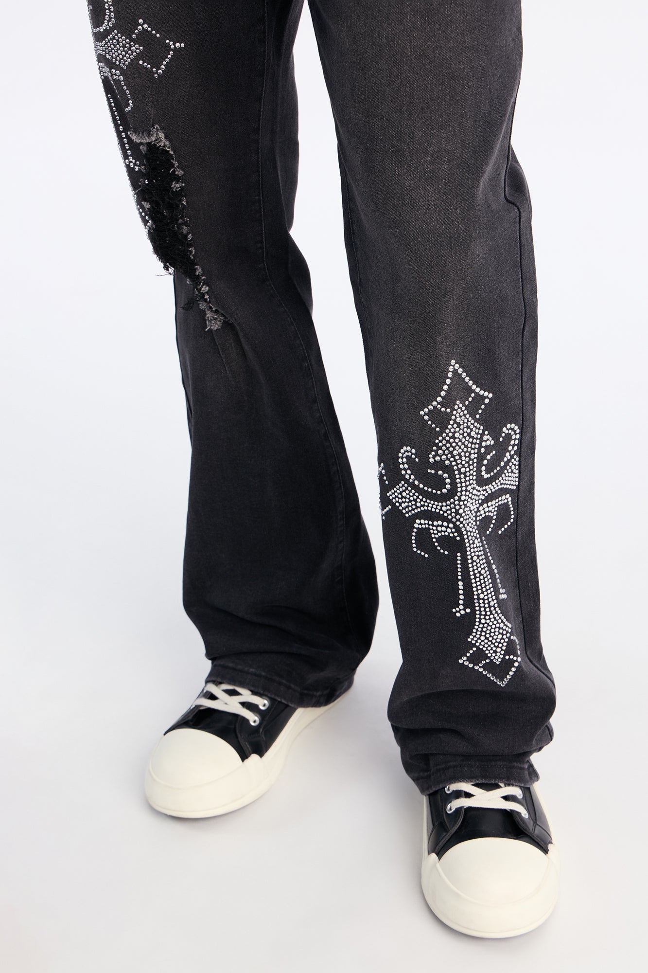 Stacked Slim Flare Sacred Rip Jeans - Black Wash