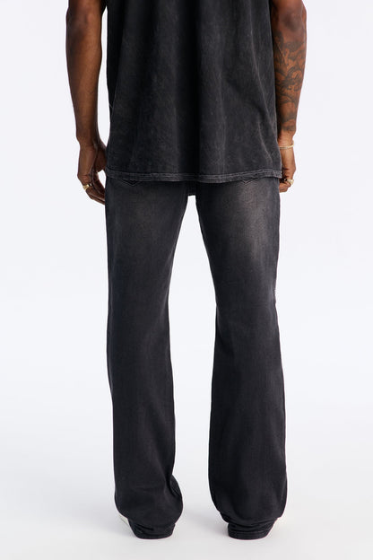 Stacked Slim Flare Sacred Rip Jeans - Black Wash