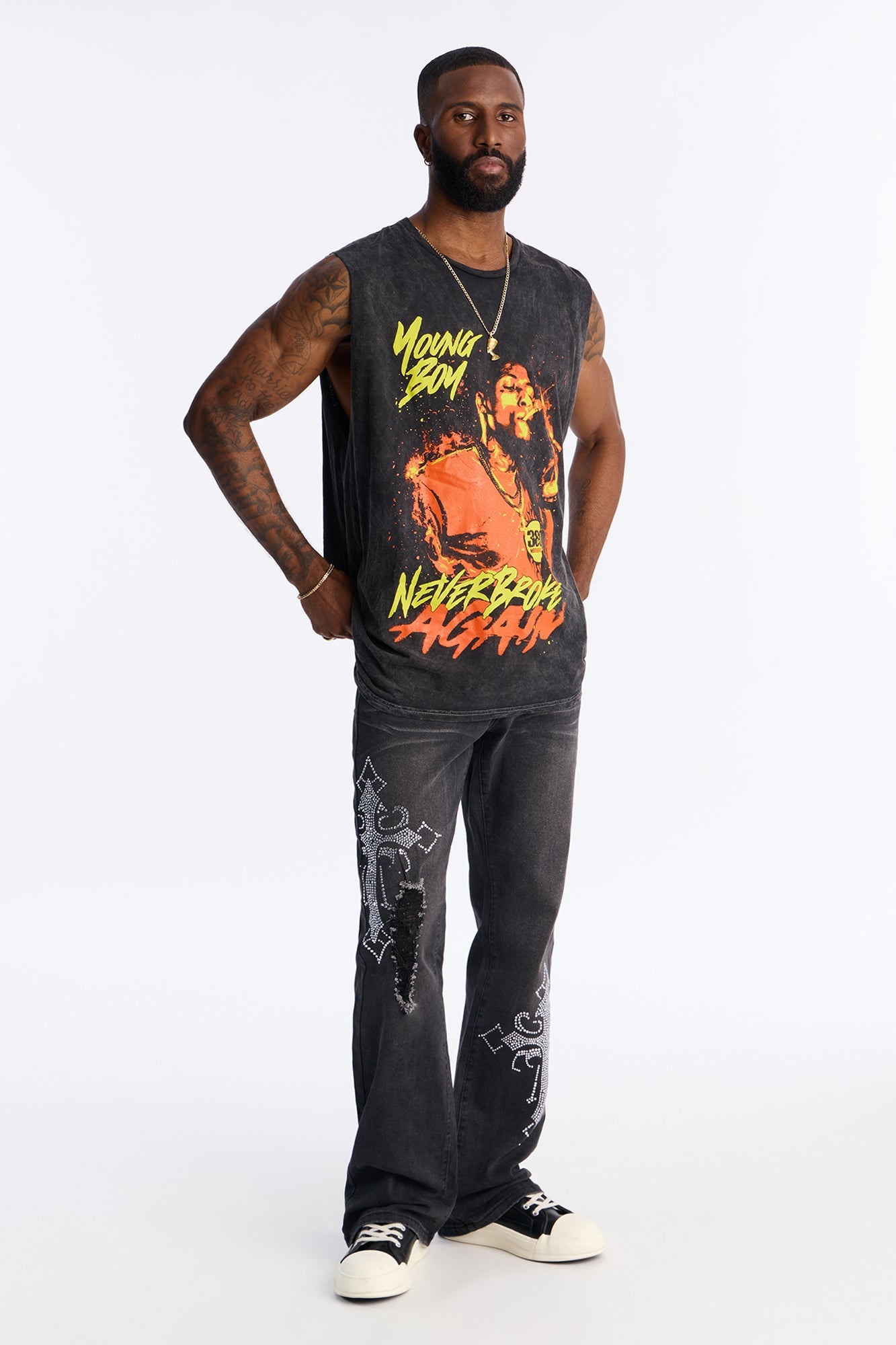 Stacked Slim Flare Sacred Rip Jeans - Black Wash