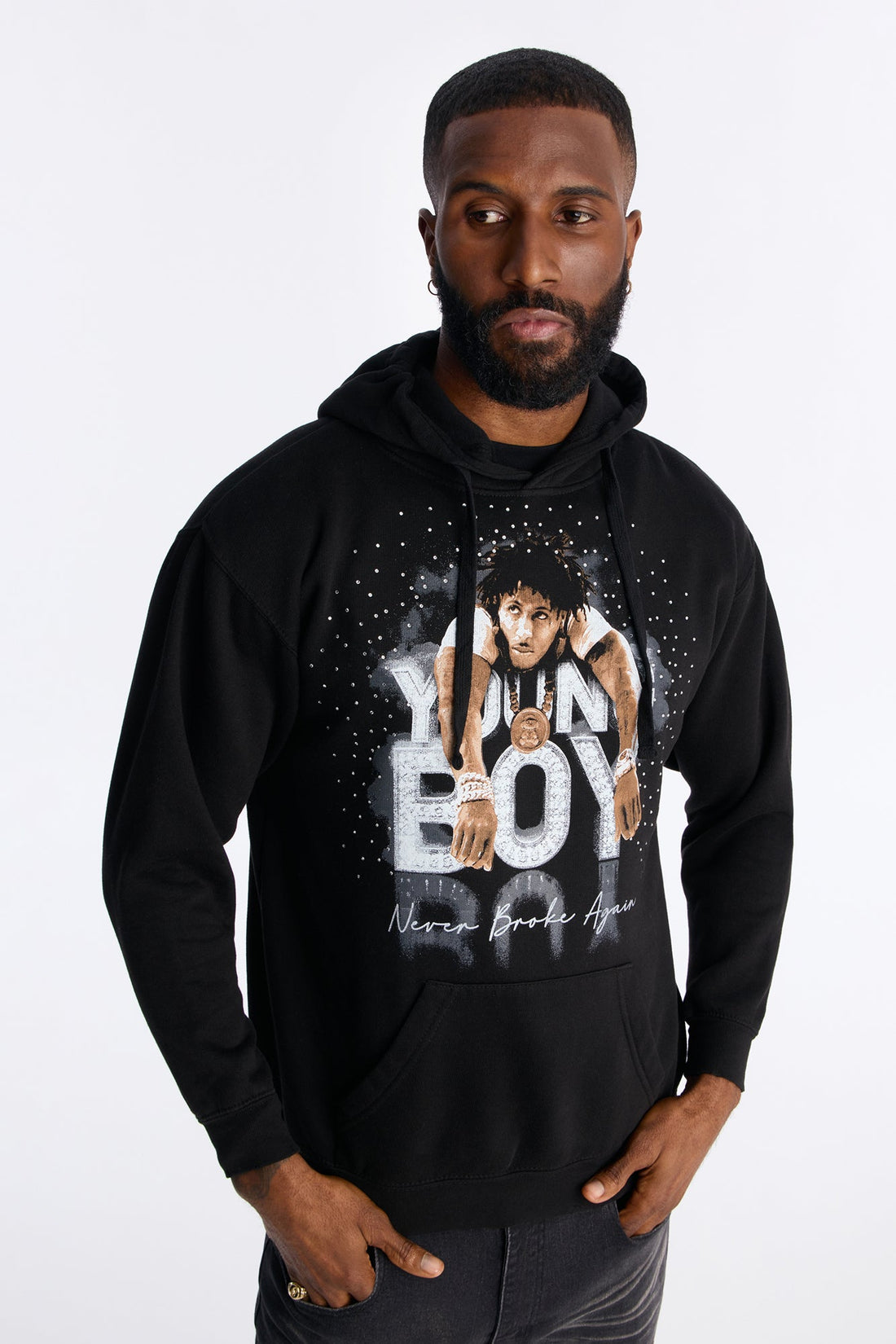 YoungBoy NBA Rhinestone Hoodie - Black