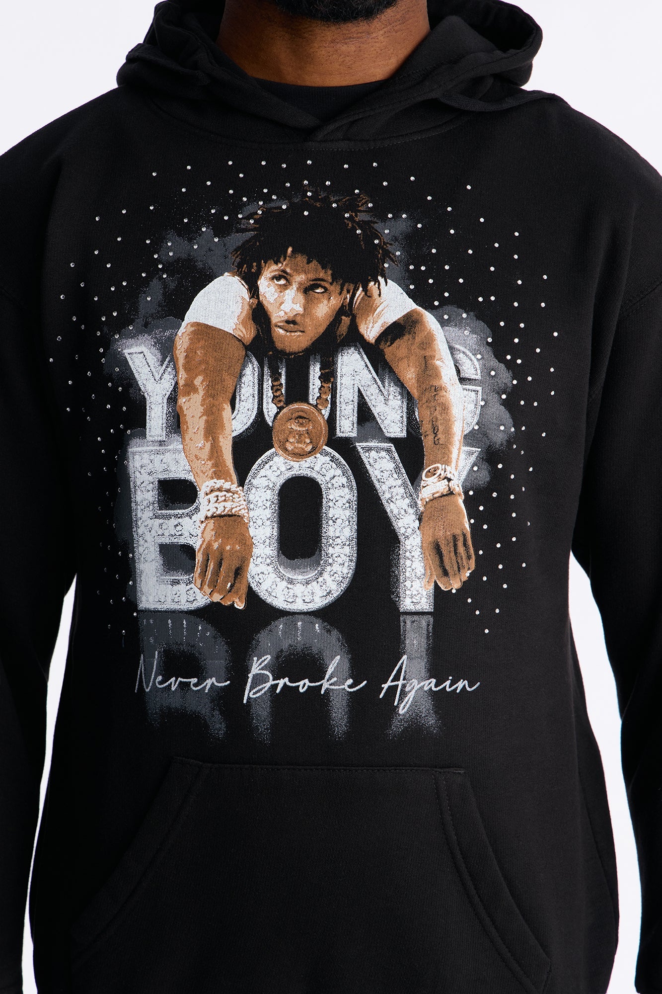 YoungBoy NBA Rhinestone Hoodie - Black