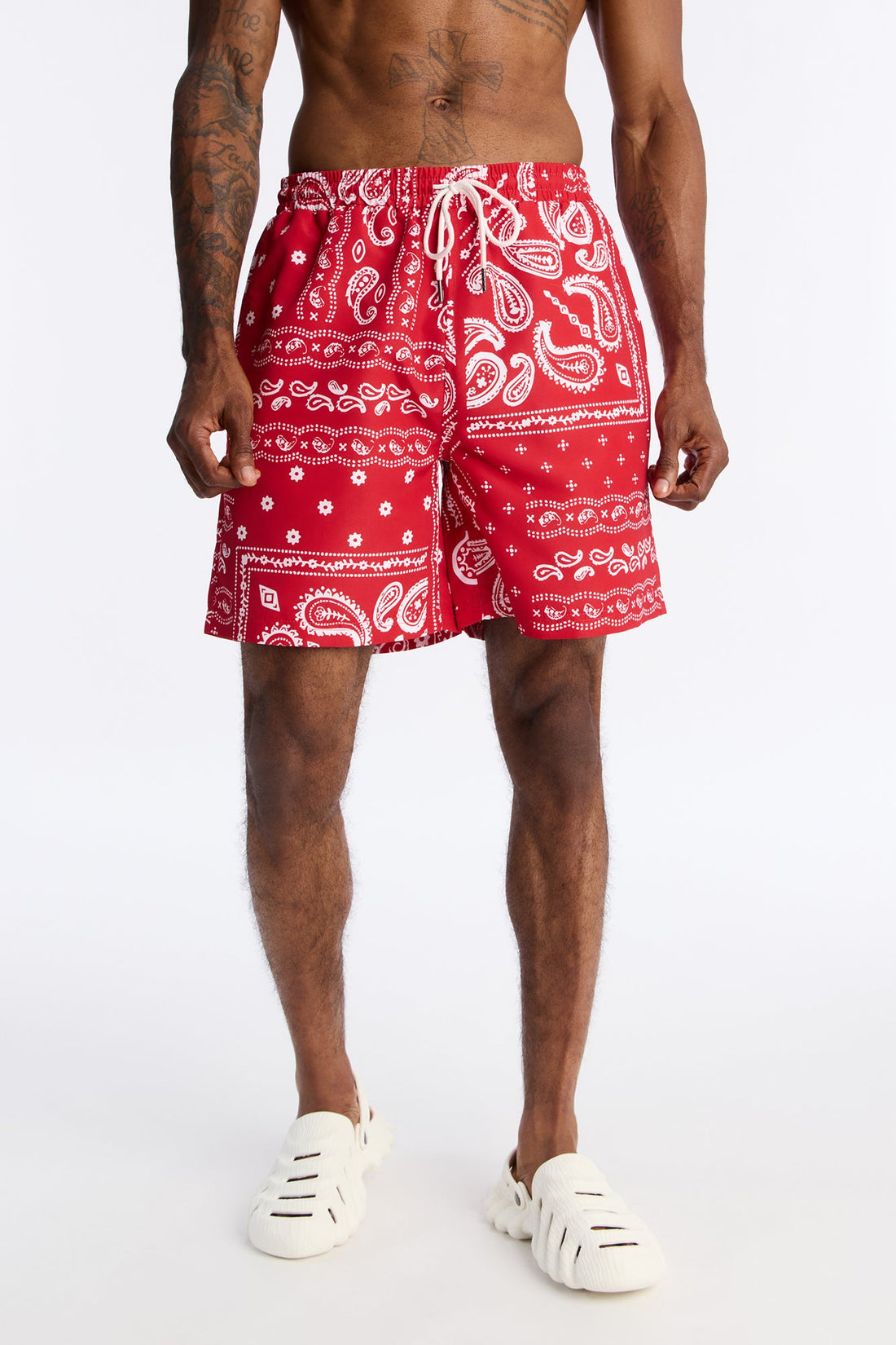 Wild Paisley Printed Swim Trunk 7″ - Red