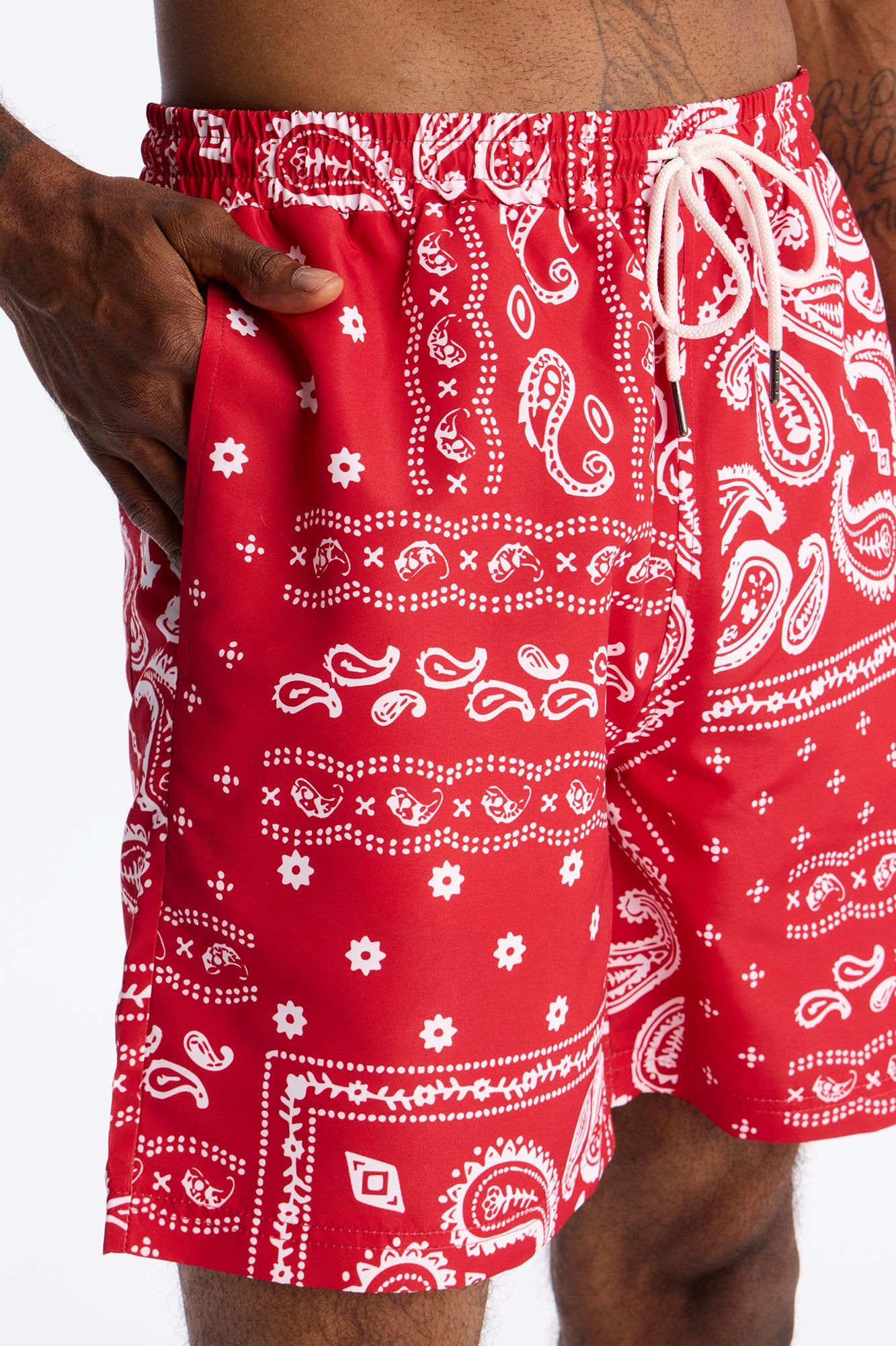 Wild Paisley Printed Swim Trunk 7″ - Red
