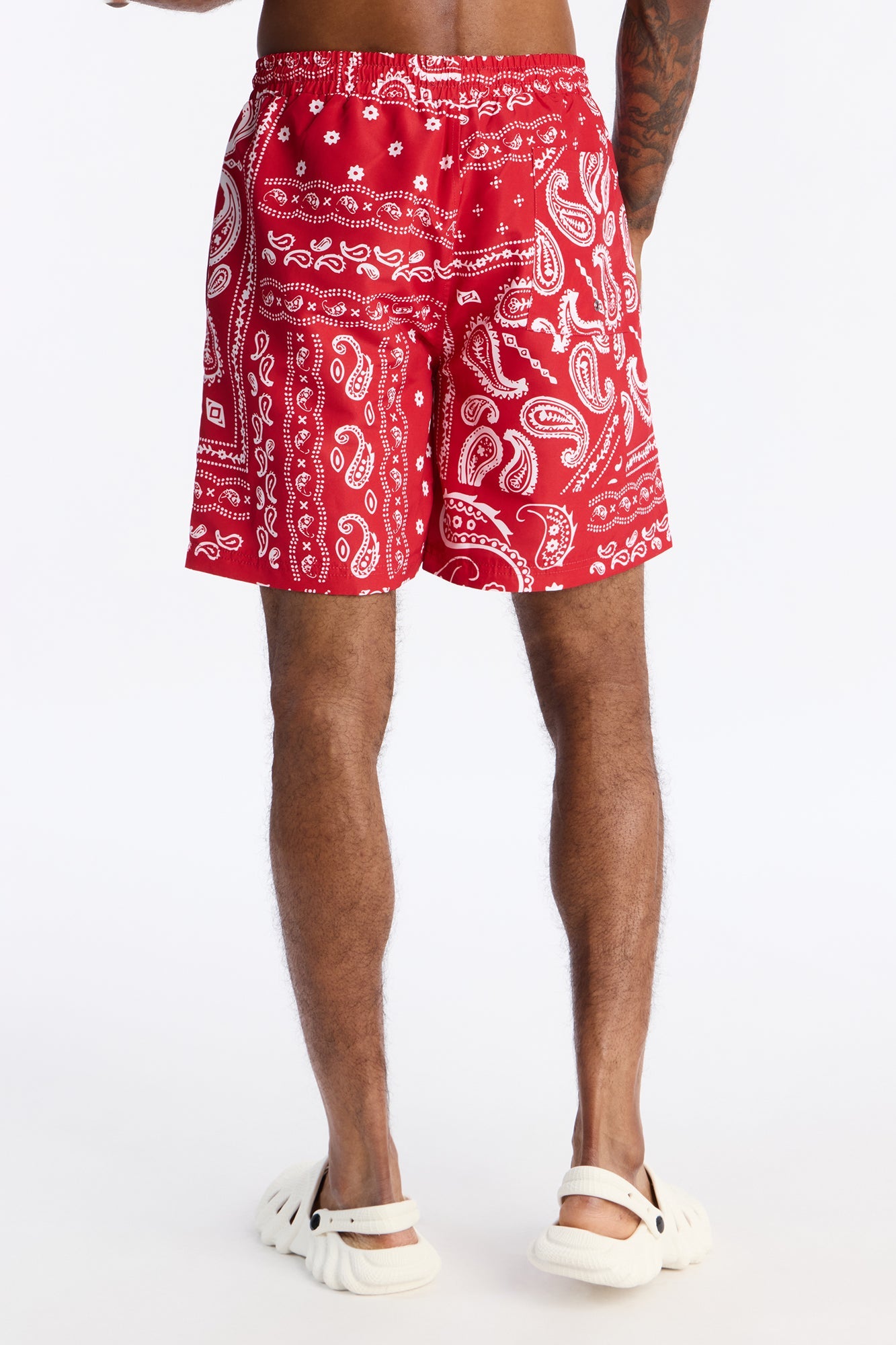 Wild Paisley Printed Swim Trunk 7″ - Red
