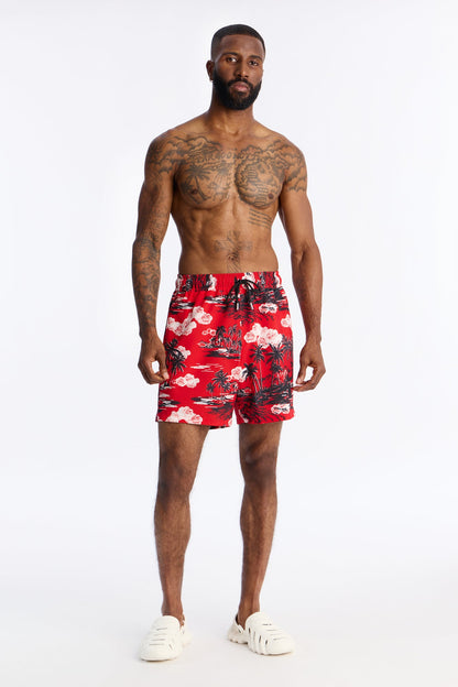 Brushed Tropical Oasis Swim Trunk 7″ - Red