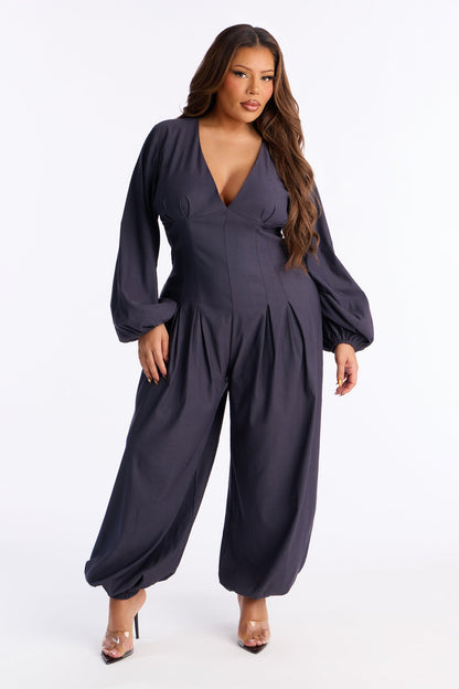 Mya Balloon Wide Leg Jumpsuit - Charcoal