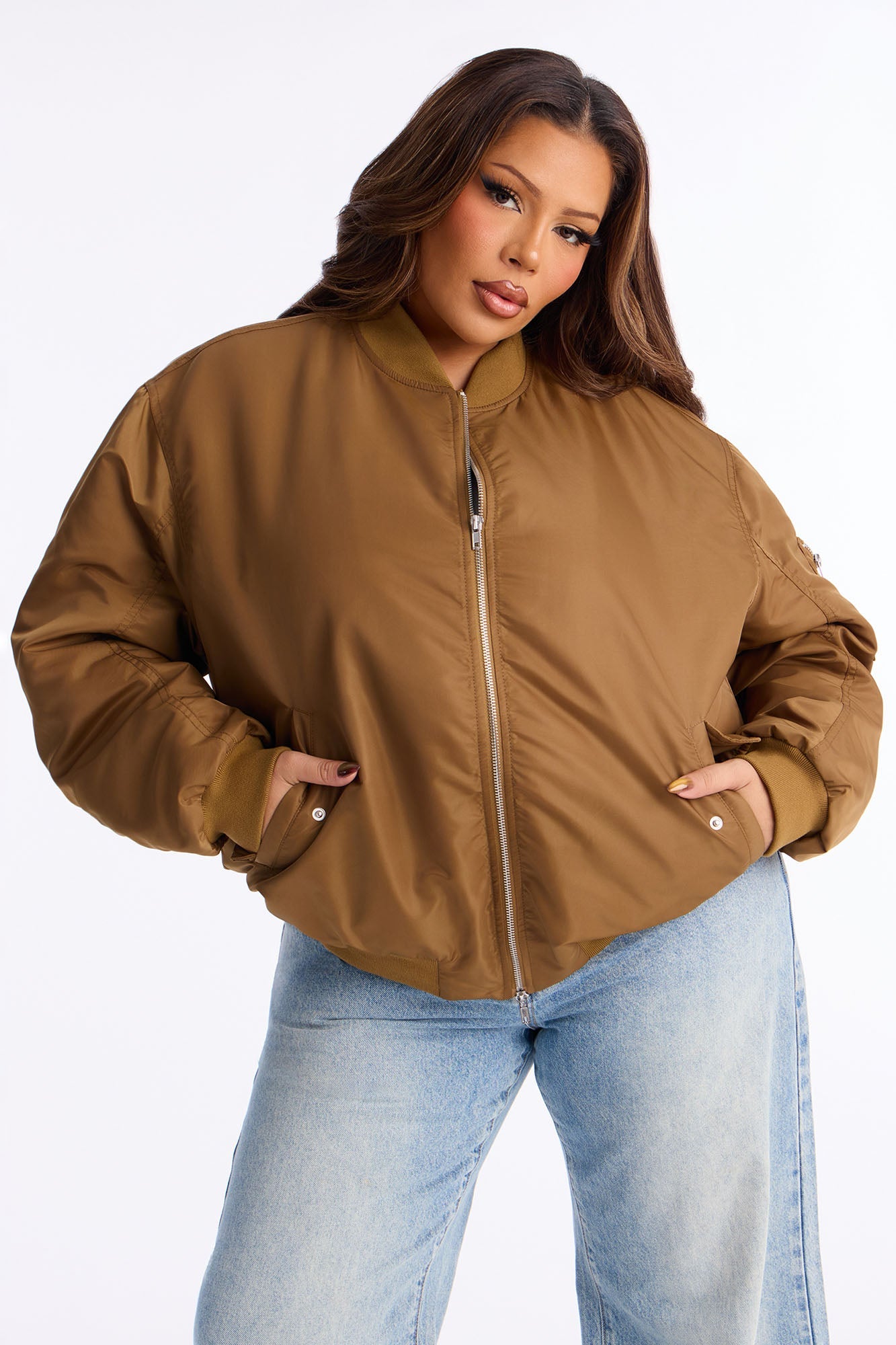 Bet On It Nylon Oversized Bomber Jacket - Olive