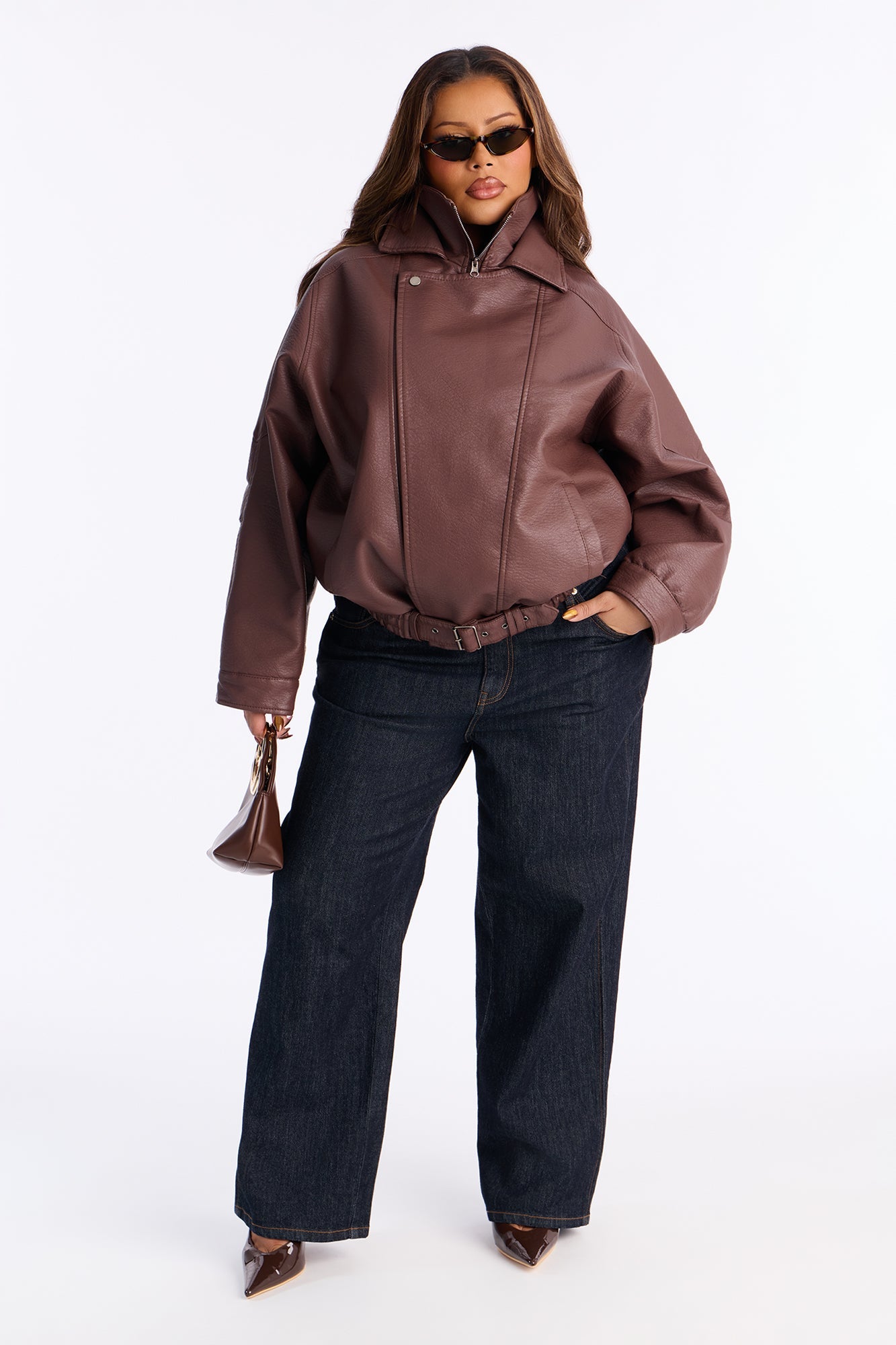 Harlem Faux Leather Moto Jacket - Brown