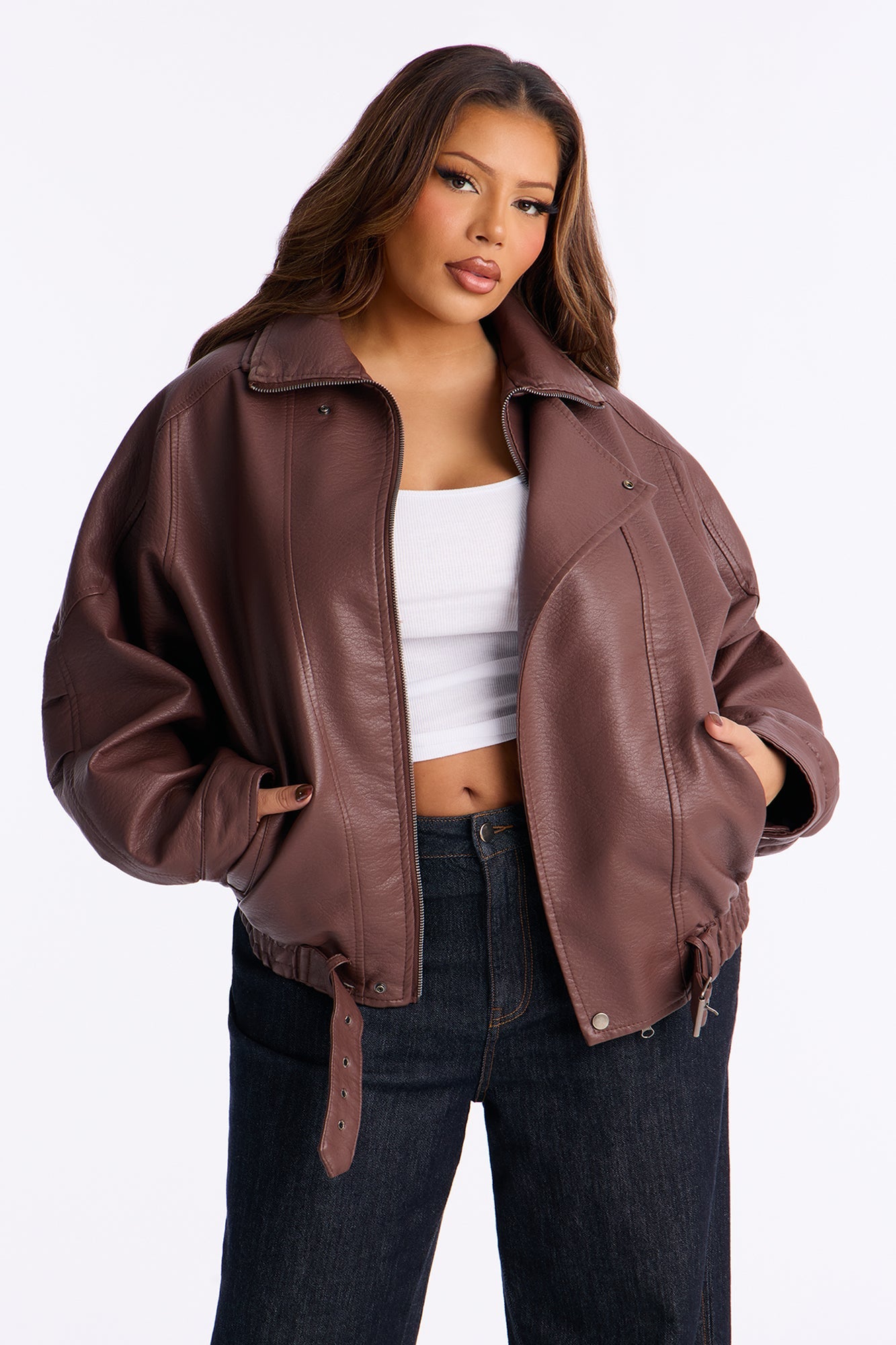 Harlem Faux Leather Moto Jacket - Brown