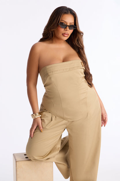 Celia Buckle Wide Leg Jumpsuit - Khaki