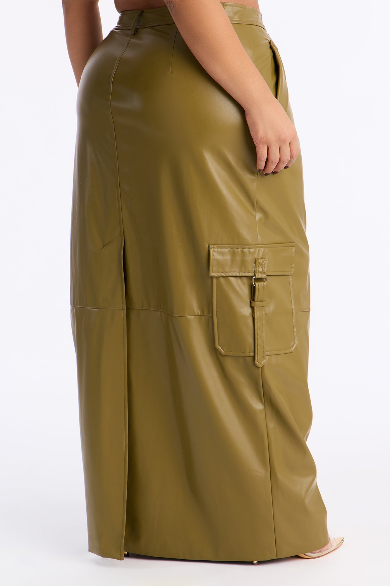 Catwalk Chic Faux Leather Cargo Maxi Skirt - Olive