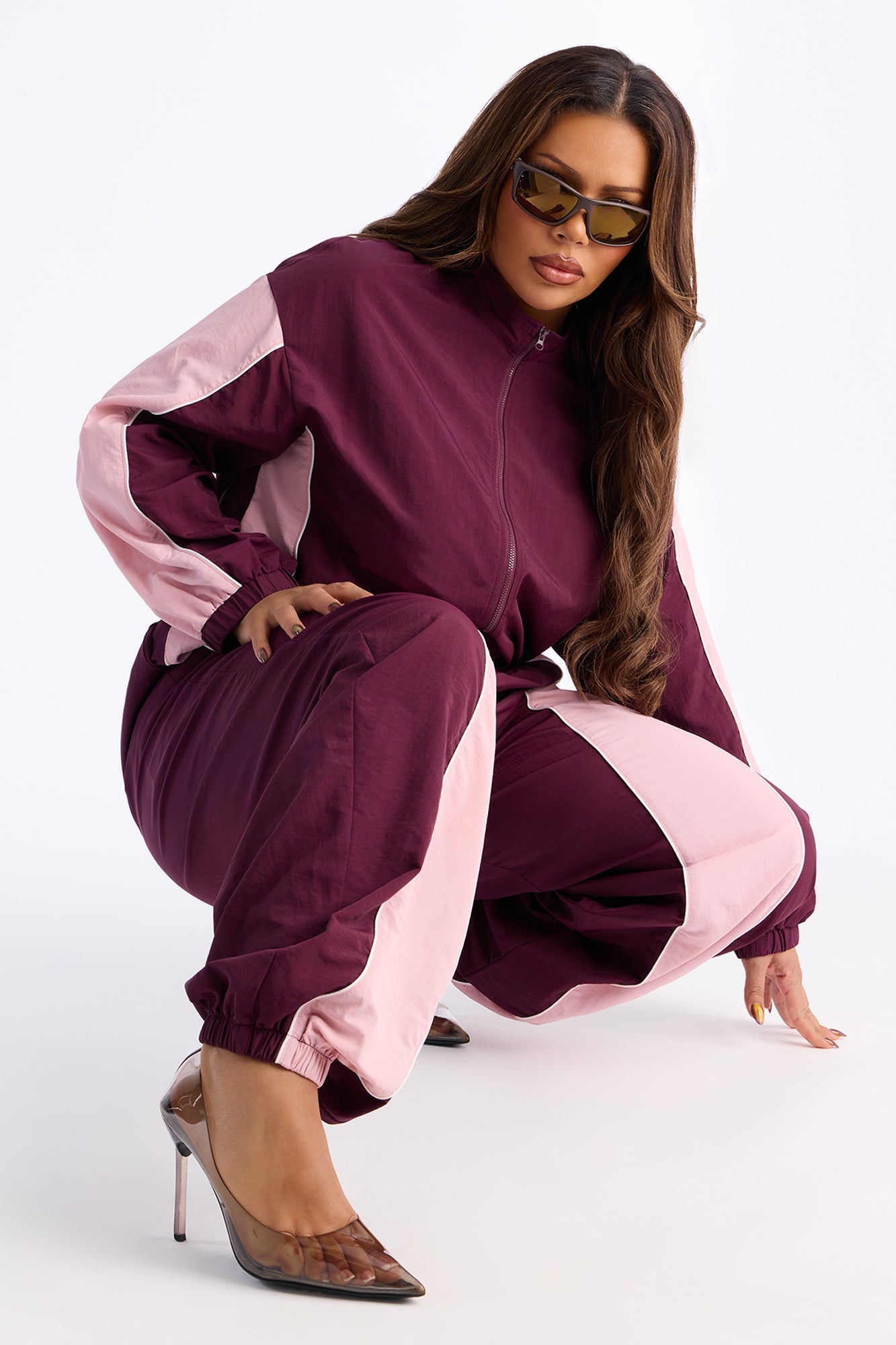 Willow Windbreaker Contrast Trim Jumpsuit - Wine/combo