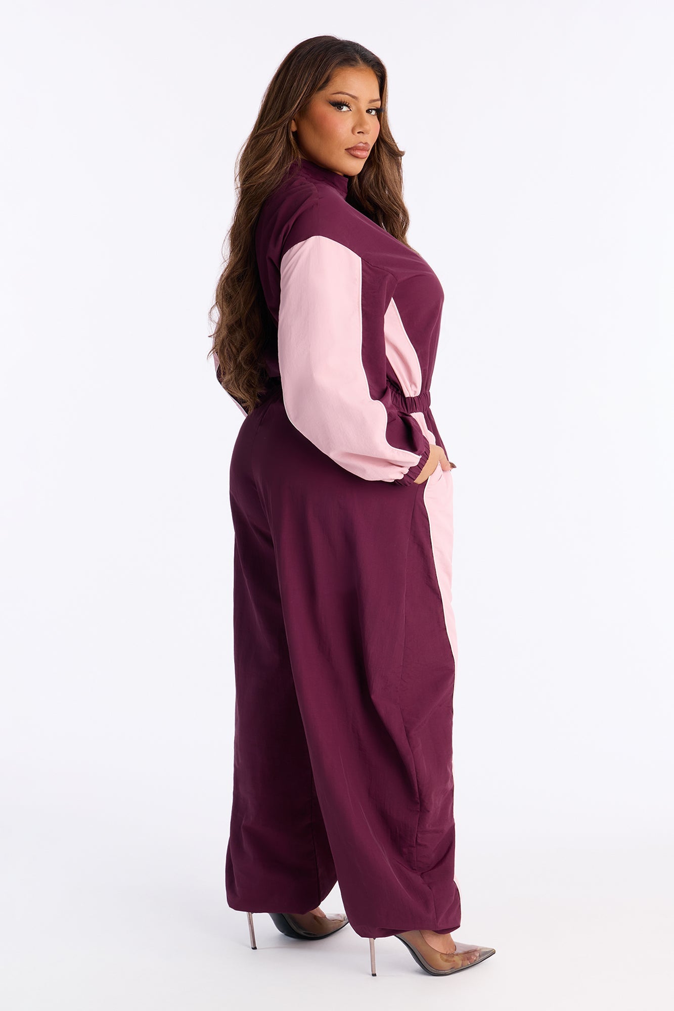 Willow Windbreaker Contrast Trim Jumpsuit - Wine/combo