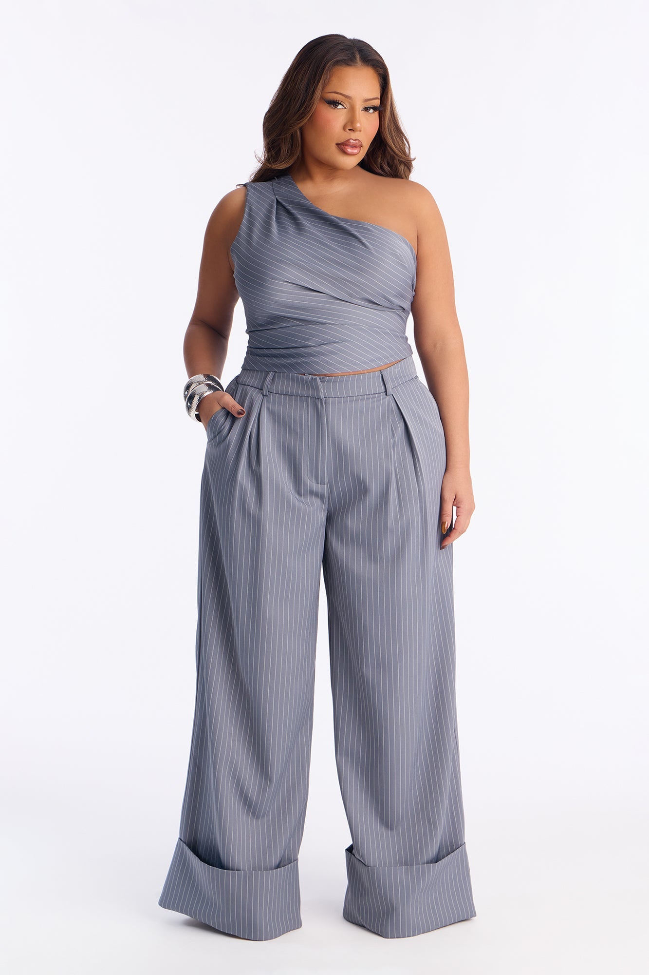 Timeless Straight Leg Pinstripe Trouser 34″ - Grey/combo
